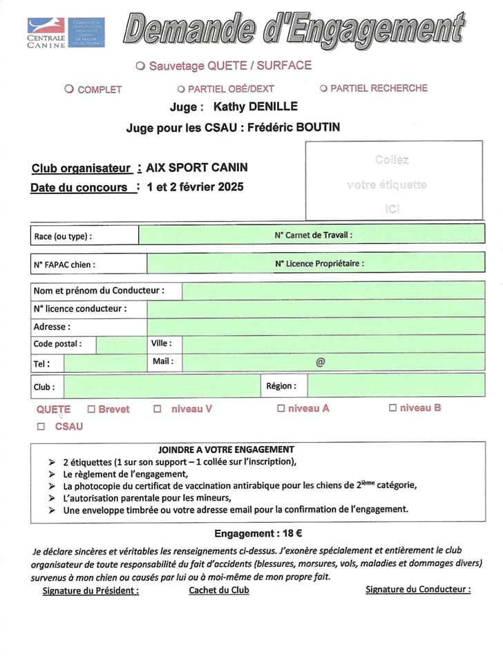 Concours Aix sport canin fév 2025 Société Centrale Canine